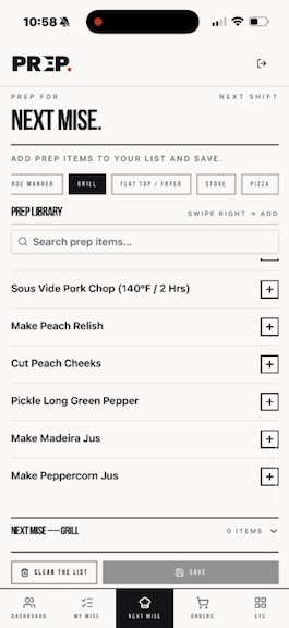 PREP. app — Next PREP. screen on mobile